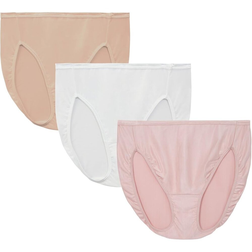 Women's Silky Stretch Hi Cut Panties 3 Pack Satin Trim Full Coverage